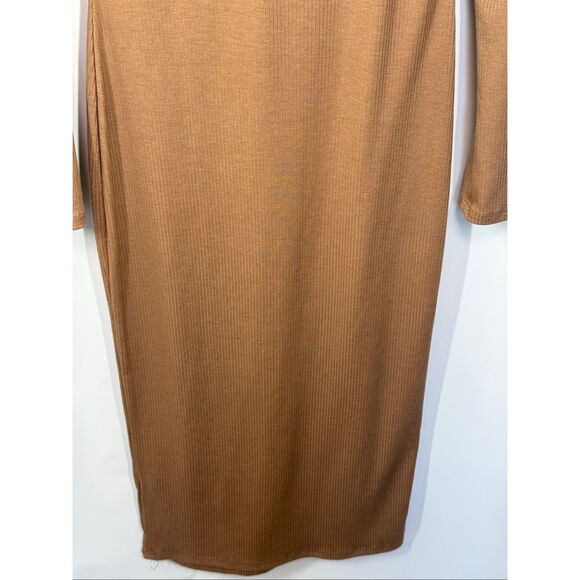 See you Monday Los Angeles camel ribbed long sleeve maxi knit dress size large - Picture 7 of 7
